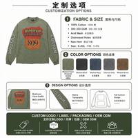 T-shirt personnalisé pour homme, vintage, effet usé, manches longues, streetwear, délavé à l'acide, imprimé graphique JUSHENG, col rond, coton épais