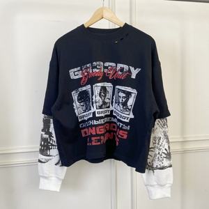 Hip Hop Baumwolle Doppels chicht Waffel Boxy Crop Custom Plain Overs ize Dtg Druck Thermal Langarm Street Wear T-Shirt für Männer - Product Image 2