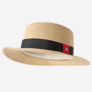 Flat Top Summer Straw Boater Hat Supplier Wholesale Straw Hat Summer Natural Wheat Straw Fedora Hats