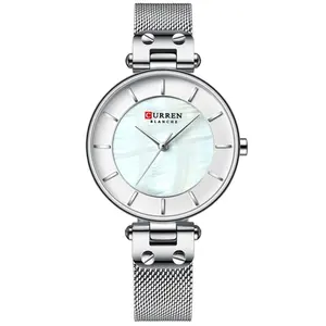 Venta al por mayor las mujeres rectangular relojes-CURREN-relojes de diseño bonito para mujer, reloj de pulsera de malla de acero, informal, de cuarzo, 9056