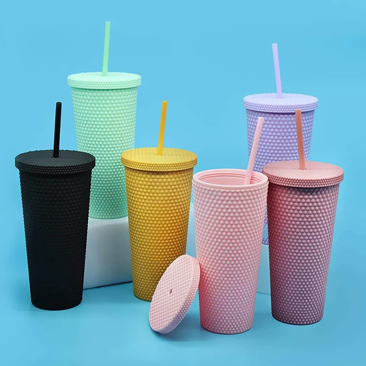 Stylish Summer Drinking Studded Double Walled 24Oz Tumbler Industrial Wave Straw Cover Tumblers