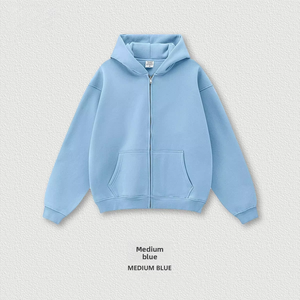 Ensemble sweat à capuche zippé et pantalon décontracté pour homme, couleur unie, tendance automne, 345G, col à capuche, grande taille, hiver - Product Image 4