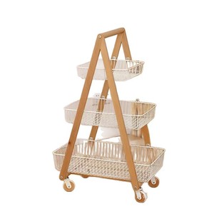 Wooden Mobile <b>Storage</b> <b>Cart</b> 3 Tier With Wheels For Living Room Kitchen Bathroom Organization - Product Image 5