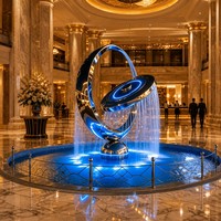 Fontaine d'eau extérieure moderne en métal pour la décoration des places d'hôtels, grande fontaine de jardin en acier inoxydable, sculptures de fontaines