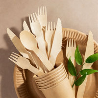 Ensemble de couverts en bois biodégradables écologiques jetables modernes 3 pièces (cuillère, fourchette) pour la maison, le jardin, les pique-niques et les fêtes