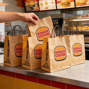 Custom Printed logo White Brown <strong>Shopping</strong> Kraft Paper Bag With Handle Restaurant Carry Away Bag Fast Food Bread Takeout <strong>Nag</strong> - Product Image 4