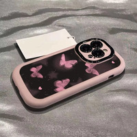 Coque de téléphone compatible avec Apple 15 Pro Max, iPhone 13, 16, papillon rose, TPU, PC rigide, antichoc, avec poignée, emballée, Plus