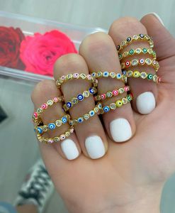 Wholesale Lucky Turkish Evil Type Eye Enamel <strong>Ring</strong> CZ Engagement Colorful Enamel Finger <strong>Rings</strong> <strong>Stack</strong> for Women Wedding Jewelry - Product Image 2