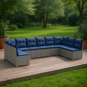 Gray Poly Rattan Patio <b>Sofa</b> <b>Set</b> With Cushions Outdoor Garden <b>Sofa</b> Contemporary Style Furniture - Product Image 2