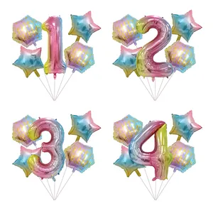 5pcs生日快乐派对气球装饰品渐变数字箔气球婴儿淋浴儿童生日氦气气球套装