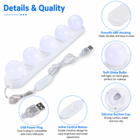 Kit d'éclairage portable pour miroir de maquillage à 5 ampoules LED USB avec ventouses