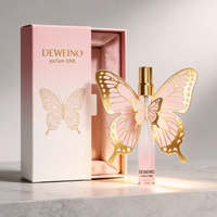 Flacon de parfum rond en verre de 10 ml, flacon d'échantillon de parfum rose, flacon de parfum en verre à col vissé avec carte personnalisée