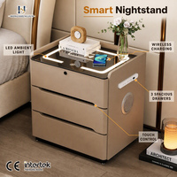 Table de chevet intelligente avec lumière à capteur et charge sans fil pour hôtel, appartement, chambre à coucher, mobilier de maison
