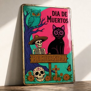 Letrero Metálico Personalizado al por Mayor para el Día de Muertos, Decoración de Pared con Gato Negro de Azúcar para Bar <span class=keywords><strong>Mexicano</strong></span> - Product Image 1