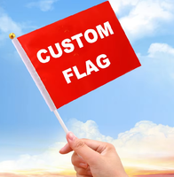 Drapeaux publicitaires promotionnels en gros, drapeaux à main mondiaux, mini-drapeaux à manivelle personnalisés avec mâts en plastique (Polyester)