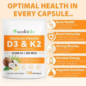 Acentiallabs Premium <span class=keywords><strong>Vitamin</strong></span> <span class=keywords><strong>D3</strong></span> K2 Yumuşak Kapsül Takviyeleri Hindistan Cevizi Yağı İçeren <span class=keywords><strong>Vitamin</strong></span> <span class=keywords><strong>D3</strong></span> ve K2 Yumuşak Kapsüller Bağışıklık Sistemini Destekler - Product Image 4