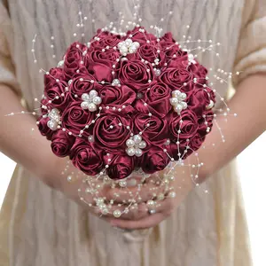 Artificial bridal bouquets crystal jewelry pearl flower bouquet supplies  wedding flowers Ivory white silk wedding bouquets