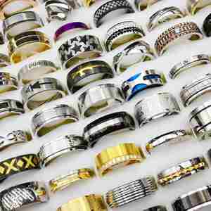 Lot de 100 bagues unisexes classiques en acier inoxydable, style éternité, pour mariages et cadeaux, tailles assorties, platine rose - Product Image 1
