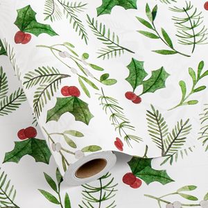 Rollo de Papel de Regalo Navideño Holly, 17 Pulgadas x 33 Pies, Hojas de Acuarela, Bayas Rojas, Ecológico, para Manualidades y Regalos - Product Image 1