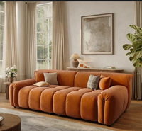 Samtbezogenes Modulares Sofa-Set, Mittelalterlicher Stil, Tiefe Sitzfläche, Gebogene Armlehnen, Geeignet für Wohnzimmermöbel