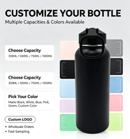 Bouteille d'eau sport en acier inoxydable à double paroi isolée sous vide, écologique, 1000 ml (32 oz), couleur personnalisée, logo, maintien thermique 12-24h