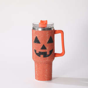 Gobelet à boire personnalisé avec logo 40 oz, gobelet de voyage, bouteille d'eau isolée, gobelet à paillettes de citrouille d'Halloween, paille en acier inoxydable - Product Image 1