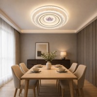 Plafonnier rond tendance avec motif feuille d'érable, panneau artistique violet, anneau de cristal scintillant, éclat doux et halo coloré pour chambre à coucher et maison