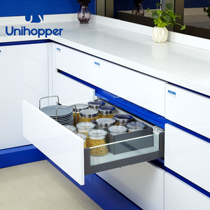 Unihopper H80mm Kitchen Cabinet Concealed Runners Soft Close Double Wall <strong>Drawer</strong> <strong>Slide</strong> Slim <strong>Drawer</strong> Box Glass with LED - Product Image 5