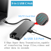Station d'accueil 9 en 1 haute vitesse 5 Gbps pour ordinateur portable, hub USB-C avec lecteur de cartes PD TF SD, USB 3.0, USB 2.0, hub USB pour les professionnels
