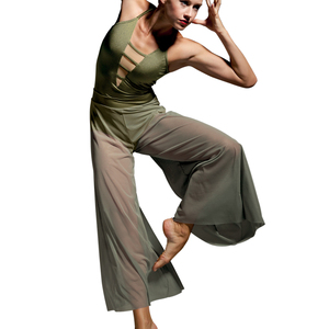 MiDee lirik dans setleri 2 parça çağdaş kostüm kaşkorse Leotard ve bale sahne performansı için örgü geniş bacak pantolon - Product Image 1
