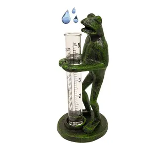 Resin Sculpture Frog with Rain Gauge - Fun Capacity Rain Gauge with Glass Replacement Tube - for Yard & Garden