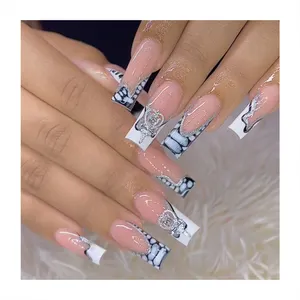 New Fashion Handmade Luxury Fake Nails Diamond Long Press On Acrylic Nails Private Label Custom Packaging False Nail Set