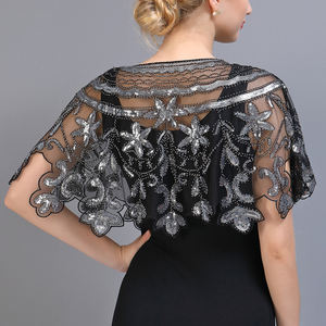 Chal de malla bordado Vintage 1920s para mujer, <span class=keywords><strong>Bolero</strong></span> de lentejuelas con cuentas, capa de noche, cubierta de <span class=keywords><strong>fiesta</strong></span> de Gran Gatsby para vestido - Product Image 3
