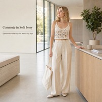 Camisole Courte Femme Personnalisée OEM ODM en Crochet, Motif Floral Ajoure, Gilet Évidé pour l'Été et la Plage