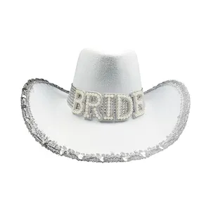 Chapeau blanc pour enterrement de vie de jeune fille Chapeau de cow-boy pour mariée Chapeau de cowgirl pour douche nuptiale