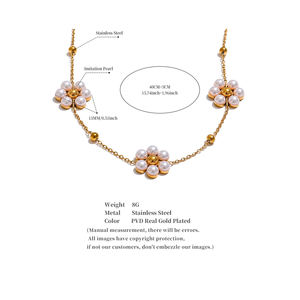 JINYOU 487 Moda <span class=keywords><strong>Artificial</strong></span> Pérolas Handmade Flor Beads Cadeia Colar Mulheres 18K Cor do Ouro PVD Jóias de Aço Inoxidável - Product Image 6