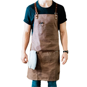 Grembiule da Barista Personalizzato in <span class=keywords><strong>Tela</strong></span> con Cinghie in Pelle e Porta Asciugamani - Product Image 1