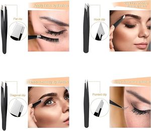 Outils à sourcils classiques 4 pinces à sourcils noires en acier inoxydable avec sac en cuir - Product Image 6