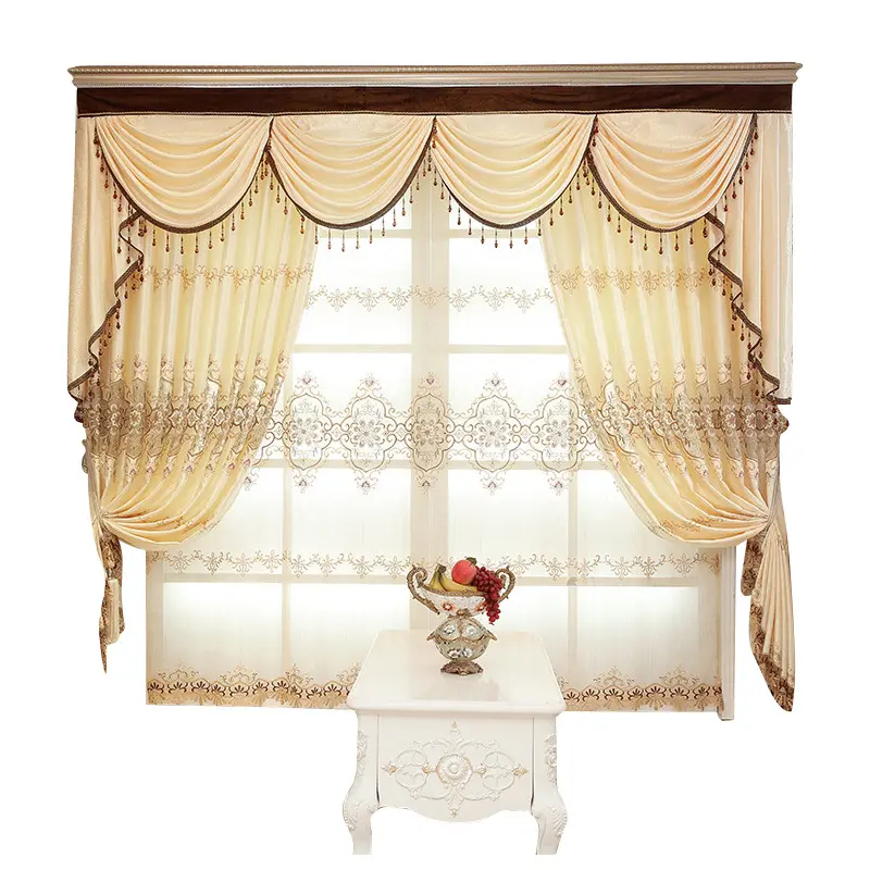 Finished product custom simple style European style embroidered curtain fabric semi-shaded bedroom living room jacquard curtain