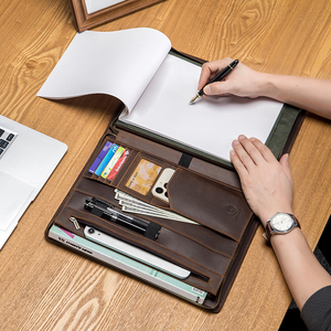 SCHLATUM cuero genuino A4 con cremallera cartera organizador Padfolio Business Reanudar Legal Pad Notebook Binder Folio Folder - Product Image 2