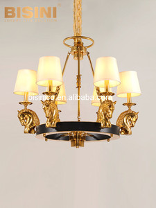 Lustre doré en forme de tête de <span class=keywords><strong>cheval</strong></span>, Design européen moderne, grand laiton et cristal, éclairage d'intérieur, luminaire suspendu, nouveau modèle 2020 - Product Image 3
