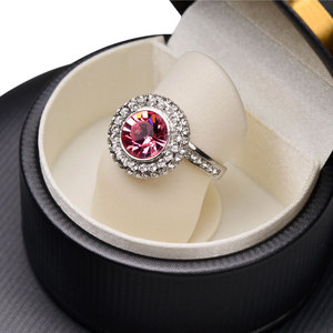 FANXI H107 Custom logo Black Leather Jewelry Box Ring <b>Earrings</b> Pendant Necklace Box Jewelry Packaging Round Jewelry <b>Boxes</b> - Product Image 3