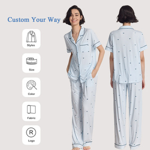 Conjunto de Pijama a Rayas de Moda para Mujer, Conjunto de Pijama de Modal/Algodón/Bambú con Estampado de Mariposas, Ropa de Dormir para Mujer - Product Image 1