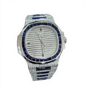 Reloj de Lujo para Hombre, Caja Redonda Personalizada de Acero Inoxidable, Correa de Cristal, Cierre de Pulsera con Moissanita, Resistencia al Agua de 10 Bares, Movimiento ETA - Product Image 1