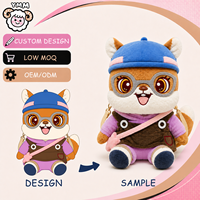Jouet en peluche animal de dessin animé OEM/ODM avec lunettes, casquette bleue et sac bandoulière