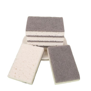 Blocs d'éponge double couche en fibre de coco et cellulose (lot de 3), éponge de cuisine grise pour un nettoyage en profondeur et l'élimination de l'huile. - Product Image 4
