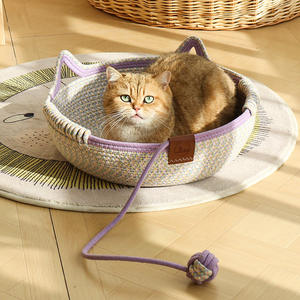 Cama de ratán púrpura personalizada para mascotas con forma de oreja de gato redonda, nuevo diseño, bola rascadora, nido de sueño seguro y cómodo para gatos - Product Image 2