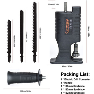 Electric <b>Drill</b> to Saw Adapter Head Reciprocating Saw <b>Compact</b> 3000 RPM for Woodworking DIY 150mm Cutting Depth Black - Product Image 3