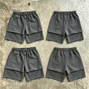 Streetwear Custom Printing logo Distressed Vintage Knee Length Baggy Sweat Cotton <b>Shorts</b> for <b>Men</b> - Product Image 5