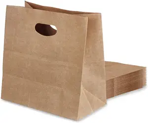 Kunden spezifischer Großhandel Kraft papier zum Mitnehmen gestanzte Griff Papiertüte für Fast-Food-Verpackung